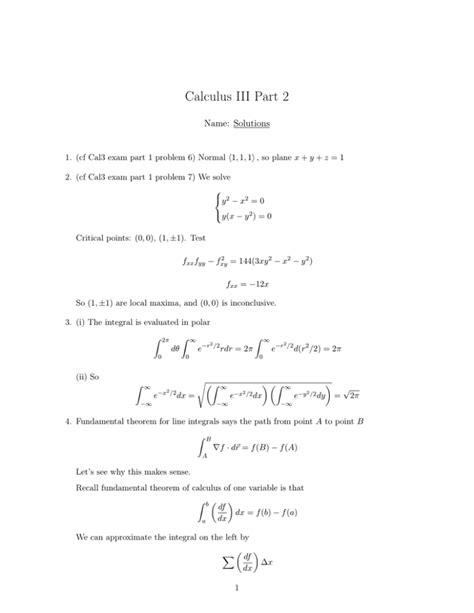 Calculus Iii Part Name Solutions