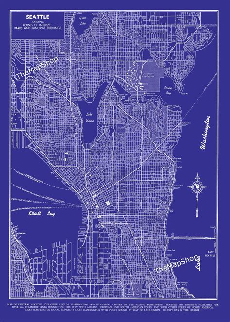 Seattle Map Seattle Blueprint Map Seattle Street Map