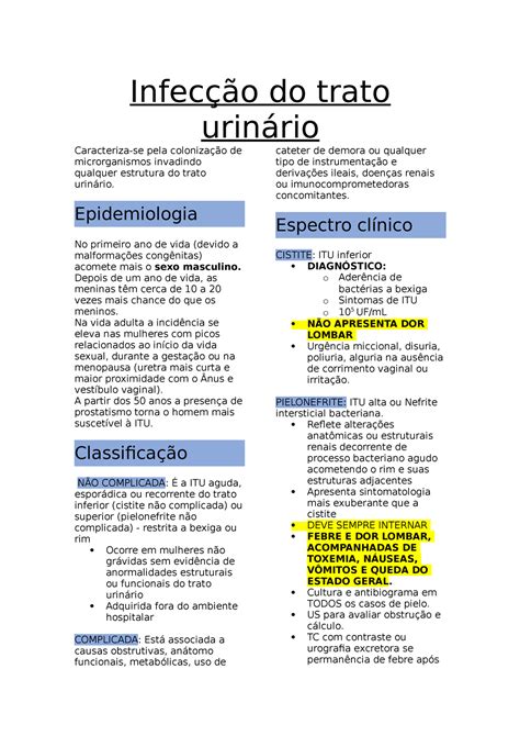 Infecção Do Trato Urinário Infecção Do Trato Urinário Caracteriza Se