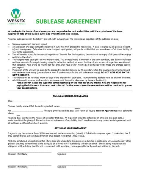 Fillable Online Eforms Rental SubleaseFree Sublease Agreement