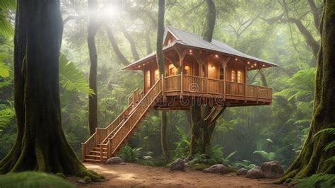 An Enchanting Of A Tree House In The Middle Of A Forest AI Generative