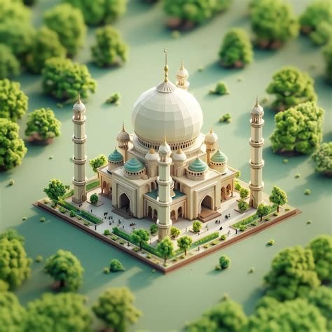 Premium Photo D Rendering Low Poly Mosque