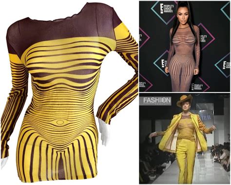 Jean Paul Gaultier Kim Kardashian Mesh Collector Optical Illusion Striped Nude Body Sculpture