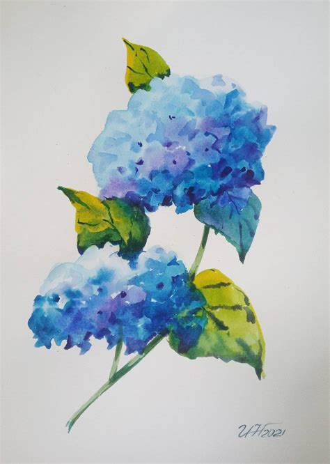 Hydrangea watercolor painting hydrangea bouquet hydrangea | Etsy