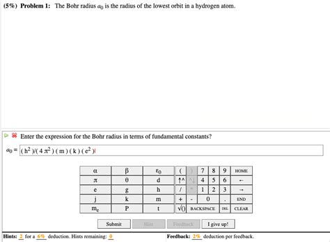 Solved (5%) Problem 1: The Bohr radius ao is the radius of | Chegg.com