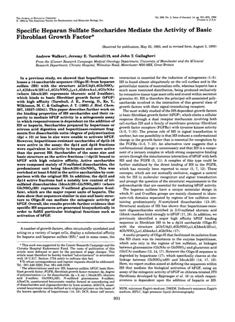 Pdf Specific Heparan Sulfate Saccharides Mediate The Activity Of