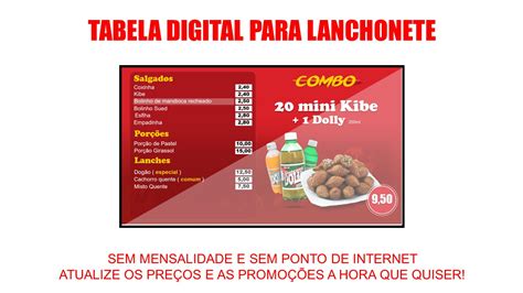 Tabela Digital Para Lanchonetes E Lancheteria Sem Mensalidade Menu