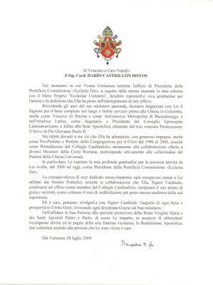 Tradinews Vatican Lettre De Beno T Xvi Au Cardinal Castrillon Hoyos