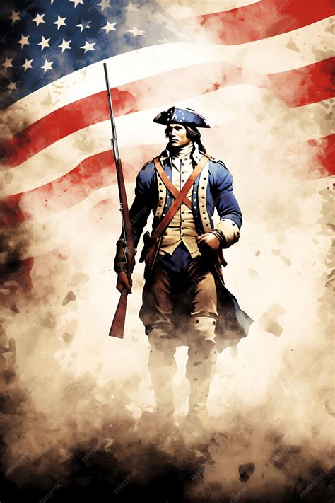 Premium AI Image | Revolutionary War Flag Bearer Soldier a Battlefield