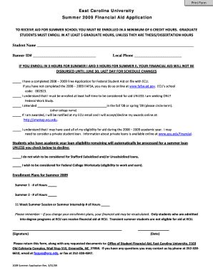 East Carolina University Summer Financial Aid Application Form Fill