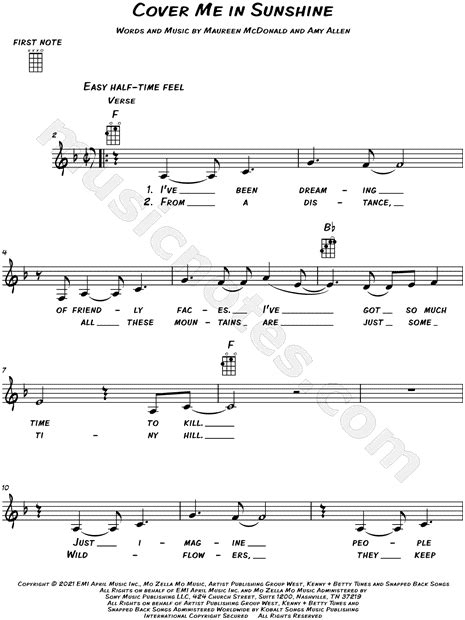 Pink And Willow Sage Hart Cover Me In Sunshine Sheet Music Leadsheet In F Major Download