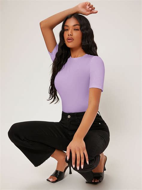 Shein Basics Solid Form Fitted Bodysuit Shein Usa