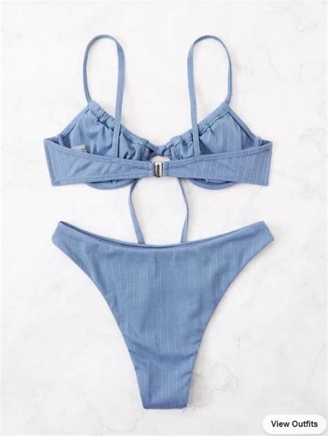 Light Blue Rib Tie Front Underwire Bikini Swimsuit Women S Fashion