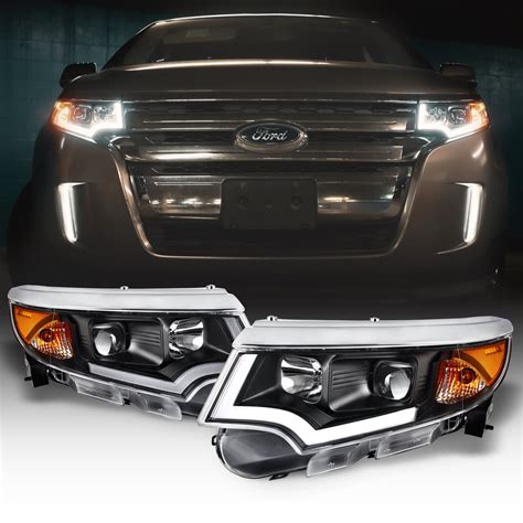 AKKON Front LED DRL Black Projector Headlights For 2011 2014 Ford Edge