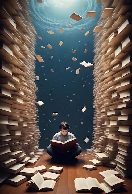 Premium Photo A Man Sitting On A Chair Reading A Book Surrounded By Books