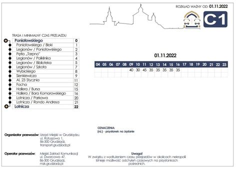 Wszystkich Świętych 2022 Rozkłady autobusów C MZK Grudziądz na