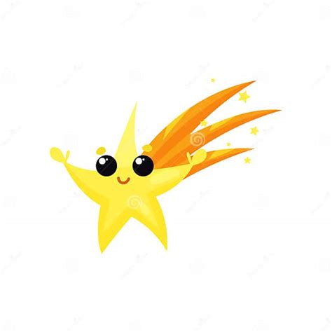 Yellow Falling Star With Cute Face And Little Hands Cartoon Weather