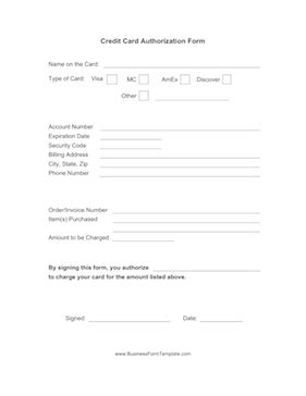 Credit Card Authorization Form Template