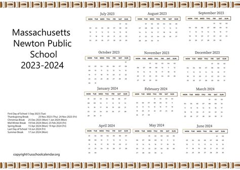 Massachusetts Newton Public Schools Calendar 2023-2024