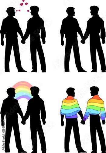 Illustration Of Two Gay Men Holding Hands In Black Silhouettes Isolated