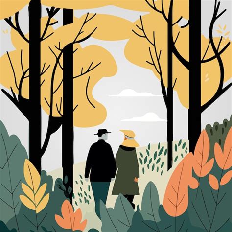 Premium Vector Old Couple Walking In Nature Vector Illustration