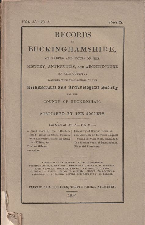 Buckinghamshire Archaeological Society Records Of Bucks Articles