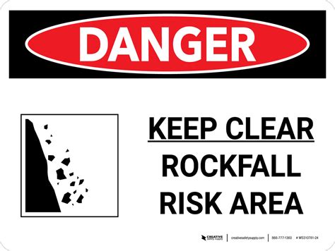 Danger Keep Clear Rockfall Risk Landscape With Icon Wall Sign