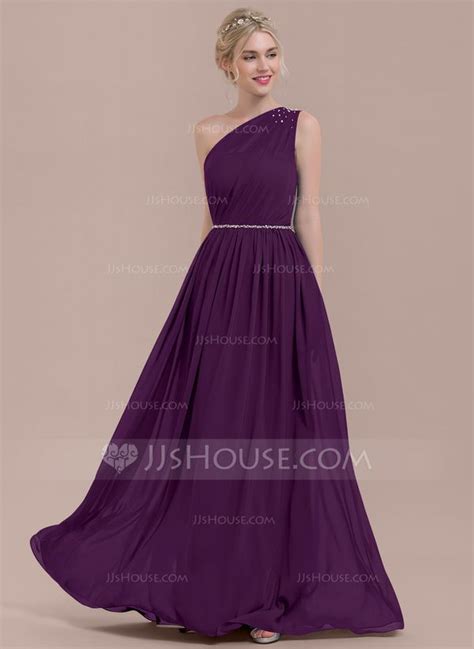 Us 143 A Line One Shoulder Floor Length Chiffon Bridesmaid Dress With Ruffle Beading Sequins