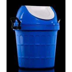 Standing Cylindrical Sky Blue Plastic Dustbin For Used To Keep Garbage