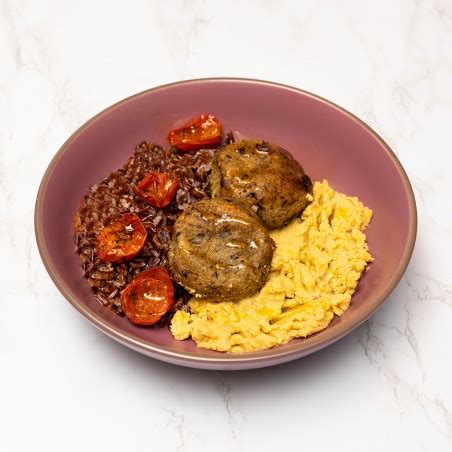 Polpette Di Melanzane Con Hummus Di Ceci Riso Rosso E Pomodorini