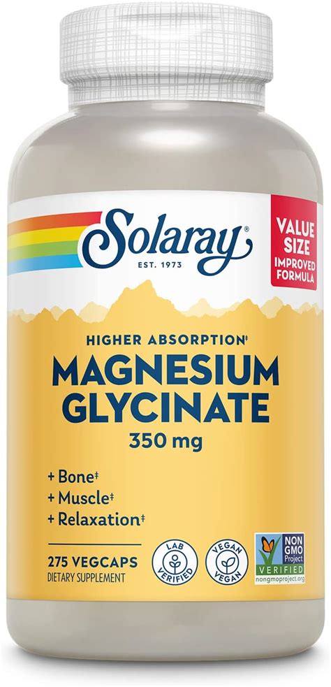 New Improved Solaray Magnesium Glycinate 350 Mg 68 Servings Value Pack