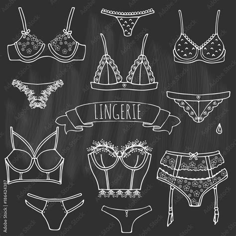 Hand Drawn Doodle Lingerie Icon Set Fashion Feminine Vector