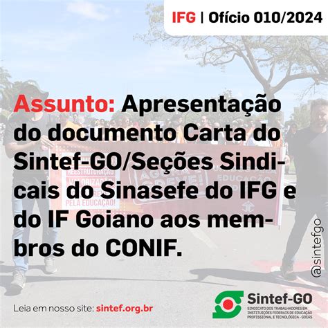 Sintef Go Envia Of Cio Carta Ao Conif Reitoria Do Ifg Sintef