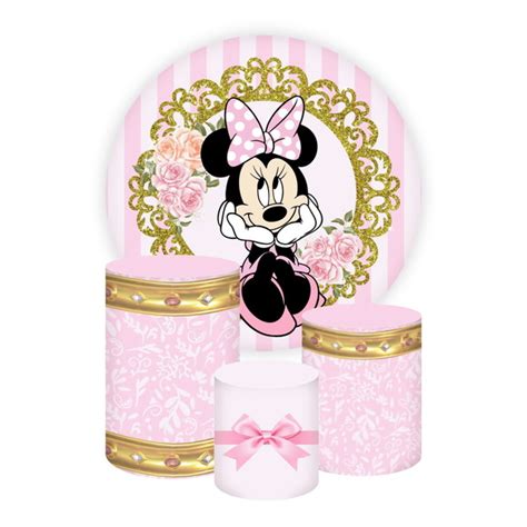 Kit Painel Redondo E Cilindros Festa Minnie Rosa Produtos Elo7