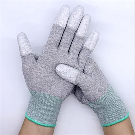 Carbon Fiber Antistatic ESD Safe PU Finger Coated Top Fit Gloves Anti