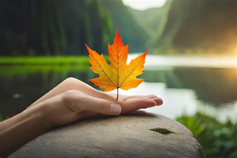 Premium Ai Image A Hand Holds A Red Maple Leaf With The Word Autumn