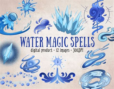 water magic spells digital clipart set