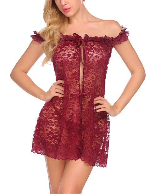 Avidlove Women Sexy Lingerie Lace Babydoll Mesh Nightgown Chemise Set