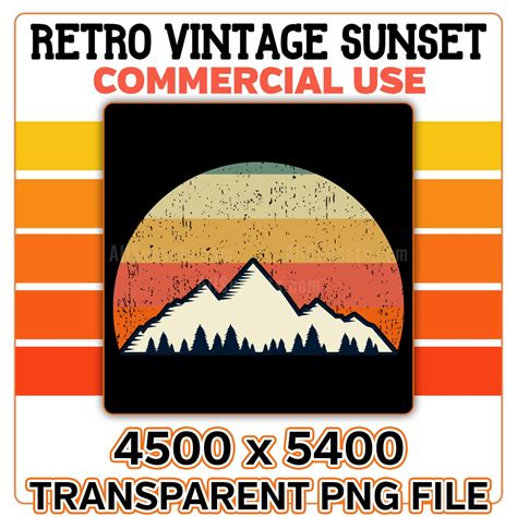 Mountain Trees Retro Sunset PNG SVG Pdf Psd Jpg Vintage - Etsy