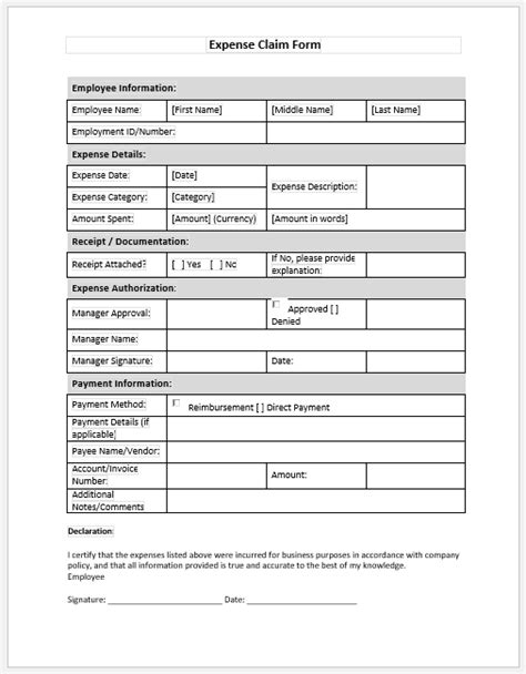 Expense Claim Form Template For Word Download Edit And Print