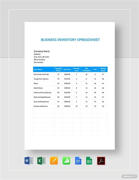 Small Business Inventory Spreadsheet Template in Google Docs, Google ...