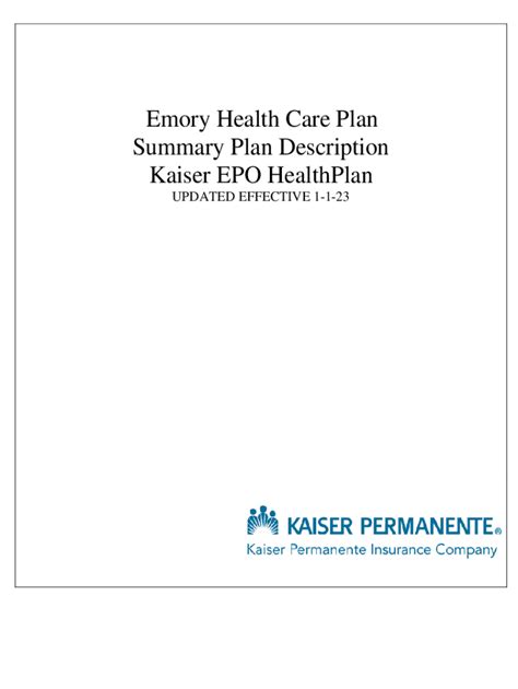 Fillable Online Hr Emory Emory Health Care Plan Summary Plan