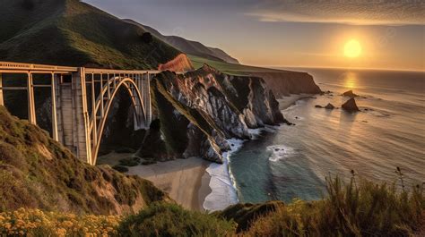 The Big Sur Big Sur Bridge At Sunset Background, California Picture ...