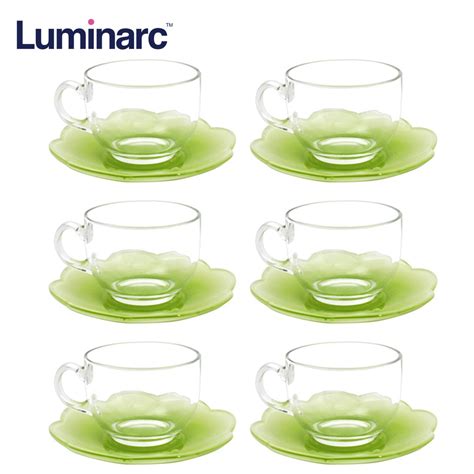 Luminarc Flore Green Tempered Glass Coffee Cup And Saucer Set Cl