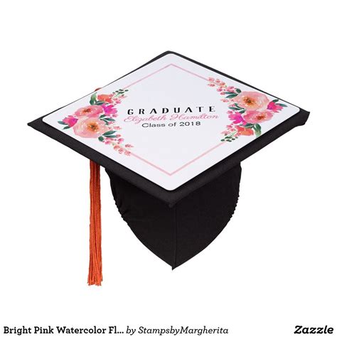 Bright Pink Watercolor Floral Botanical Bouquet Graduation Cap Topper Graduation