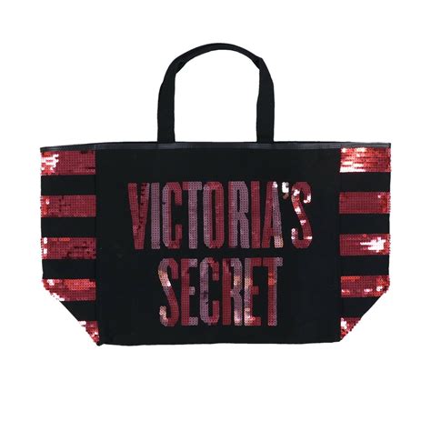 Victorias Secret Tote Bag Large Shopper Black Pink Bling