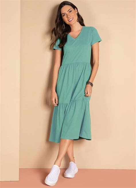 Vestido Midi Soltinho Verde Gua Decote V Quintess