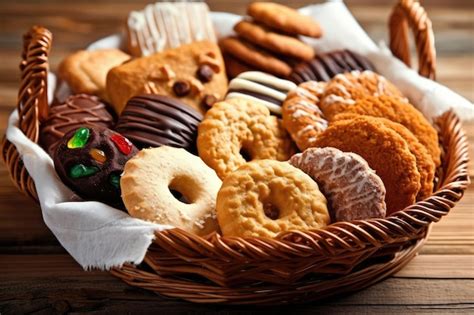 Premium Photo A Basket Of Cookies And Cookies