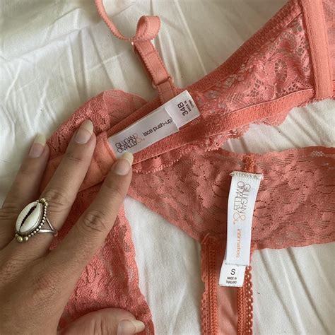 Coral Pink Lingerie Set Lace Push Up Bra Size Depop