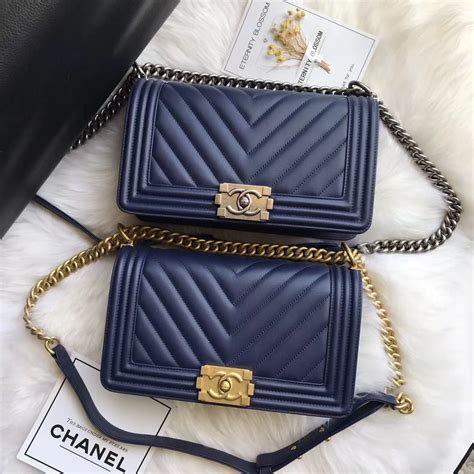 Chanel Calfskin Gold Tone Finish Metal Navy Blue Boy Bag The Plush